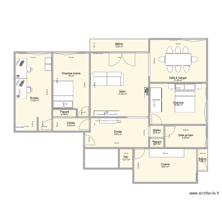 Vienne. Plan de 15 pièces et 96 m2