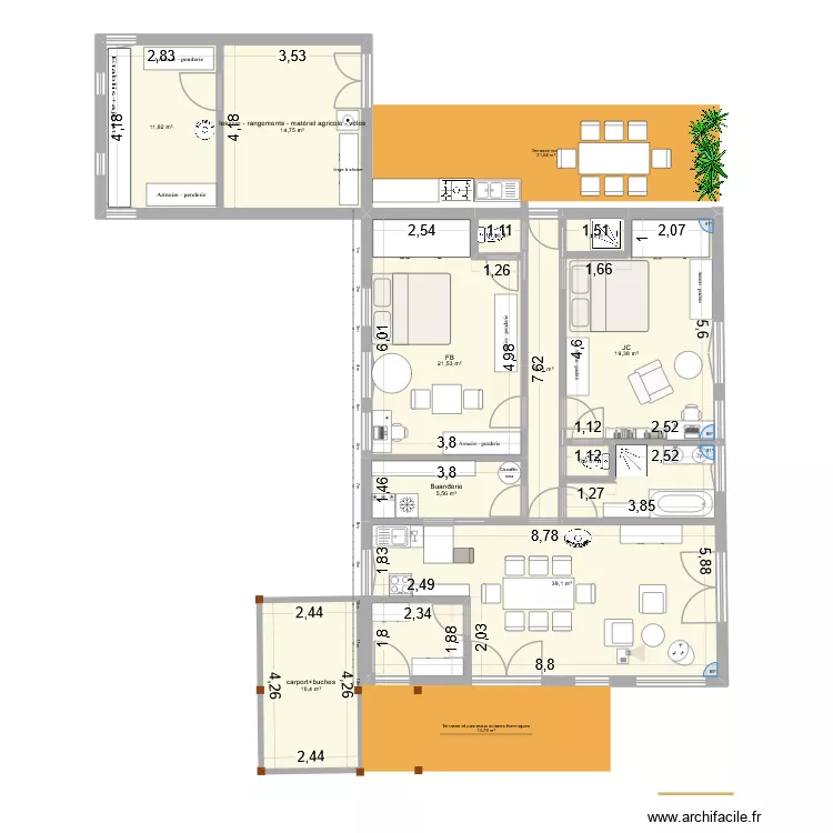 Chat V1. Plan de 11  et 132 m²