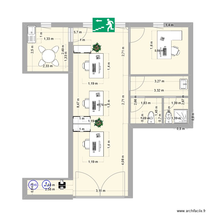LEMASSON bis. Plan de 2 pièces et 54 m2