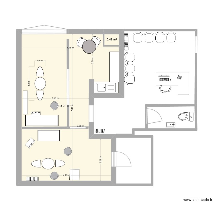 CABINET 4. Plan de 2 pièces et 35 m2