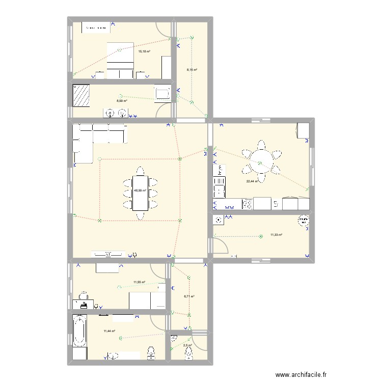stage. Plan de 10 pièces et 147 m2