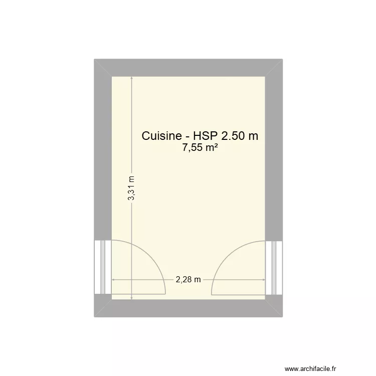 Cuisine. Plan de 1  et 8 m²