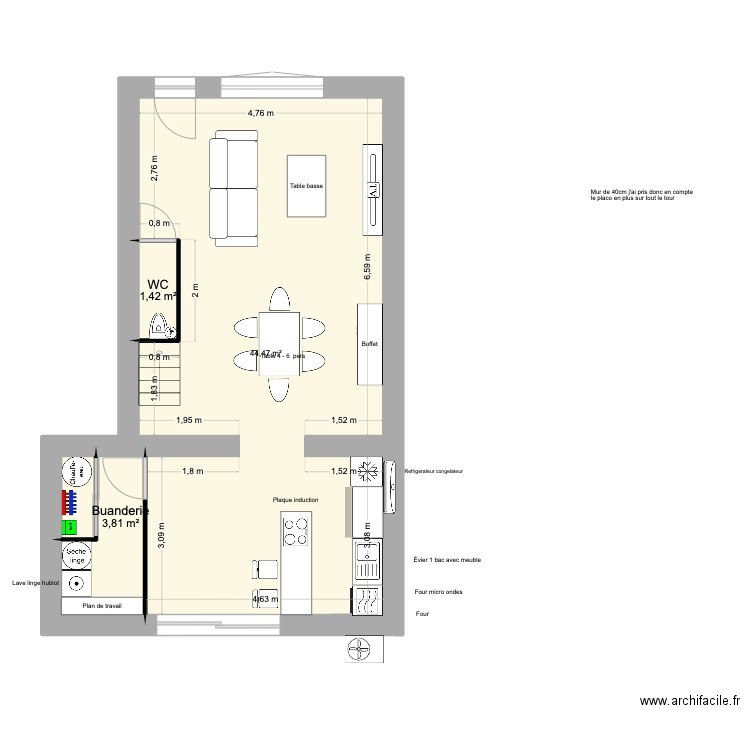 festigny VENTE RDC. Plan de 4 pièces et 51 m2