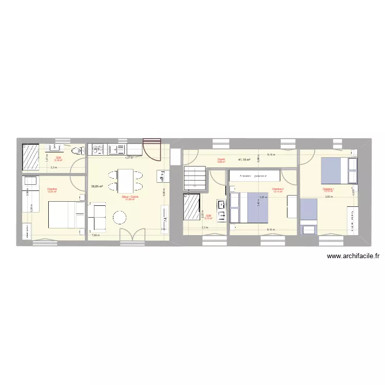 Etage Bleymard V5. Plan de 2  et 80 m²