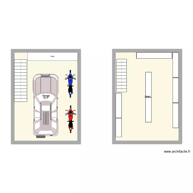 Garage V1. Plan de 2 pièces et 70 m²