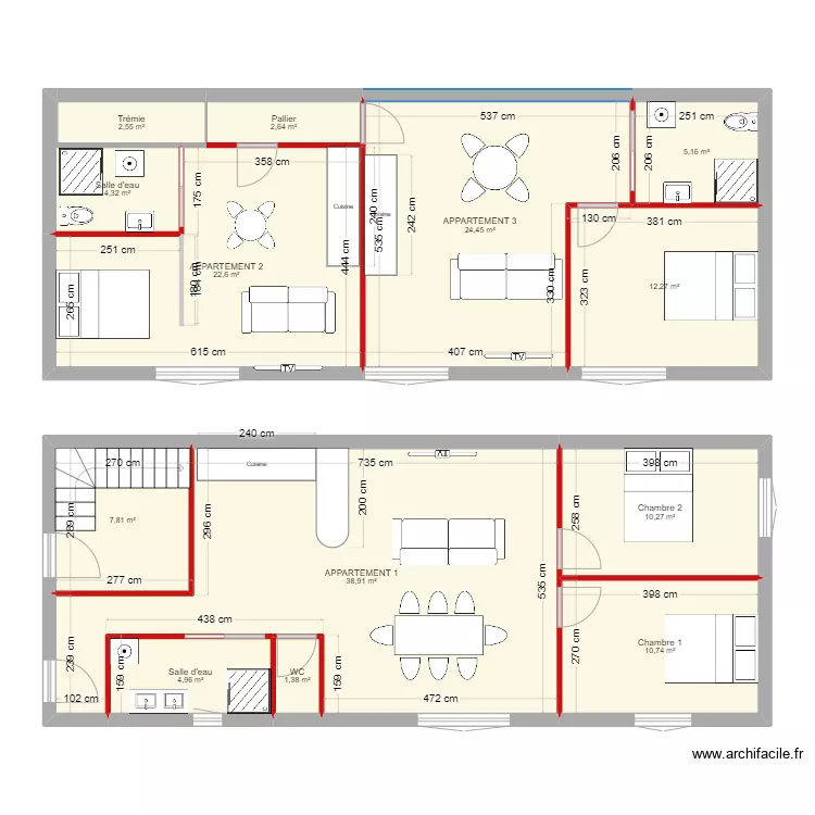 R+1 Immeuble st l&eacute;ger. Plan de 
