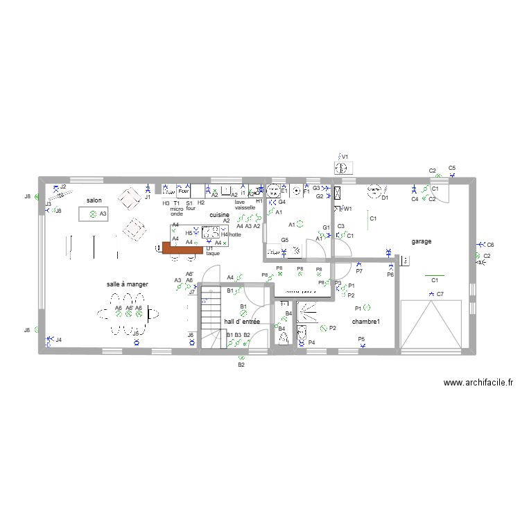 BEGONIAS  électricité 1. Plan de 4 pièces et 95 m2