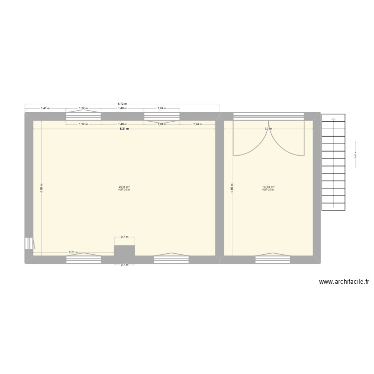 EYGLIERS existant. Plan de 4 pièces et 92 m2