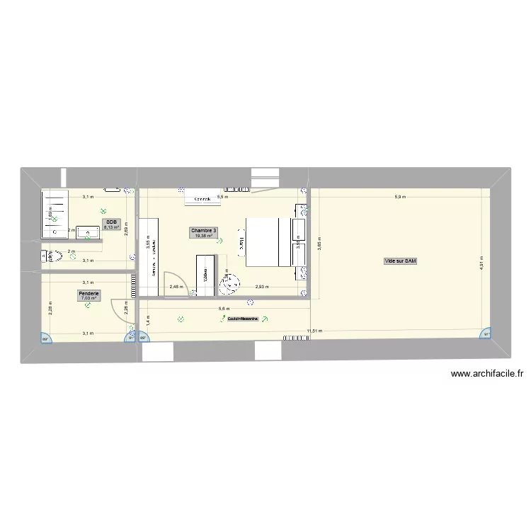 ETAGE NORD AM&Eacute;NAG&Eacute; V2. Plan de 4  et 71 m²