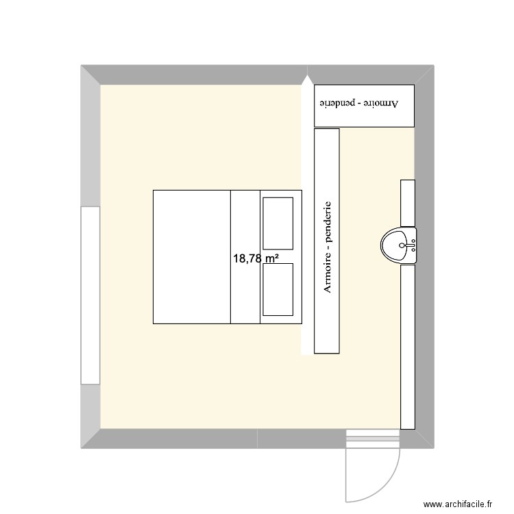 chambre + dressing. Plan de 1 pièce et 19 m2