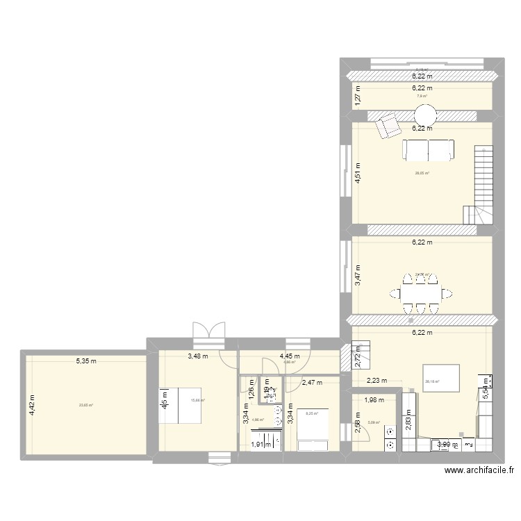 PLAN RDC. Plan de 7 pièces et 161 m2