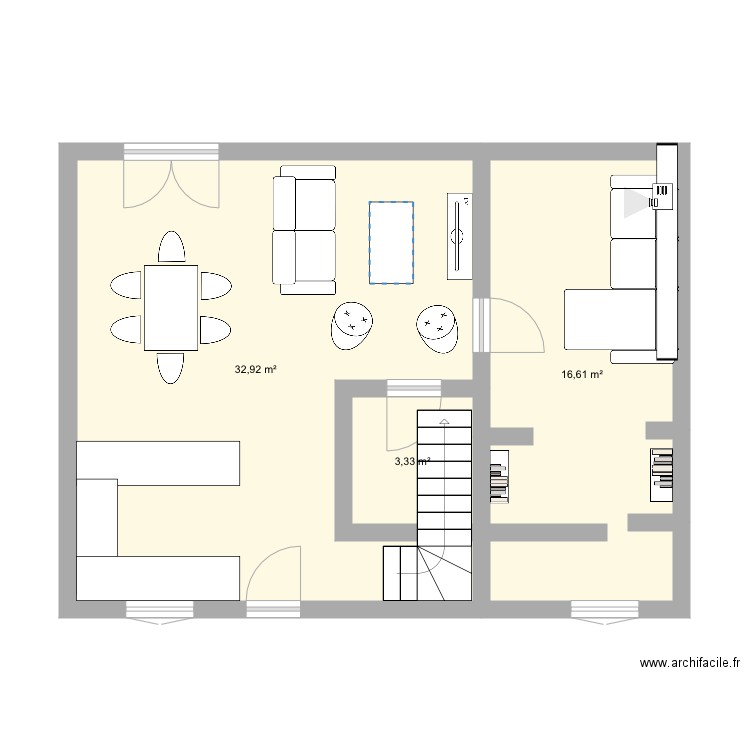 Maison. Plan de 3 pièces et 53 m2