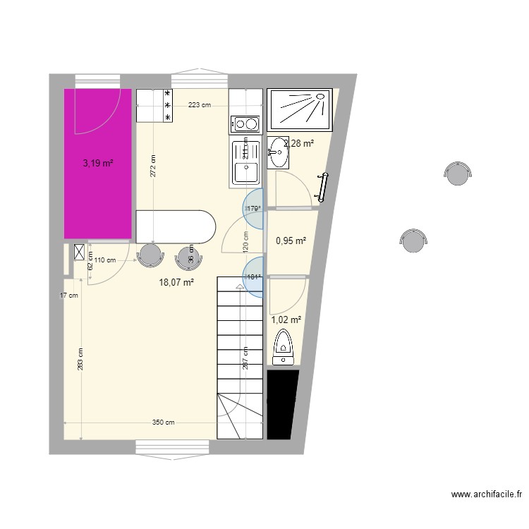  Edouard vaillant 1 f222. Plan de 7 pièces et 26 m2