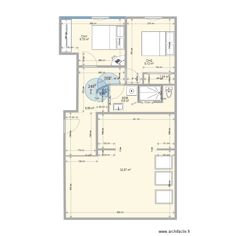 Bouteiller appartement . Plan de 6 pièces et 67 m2