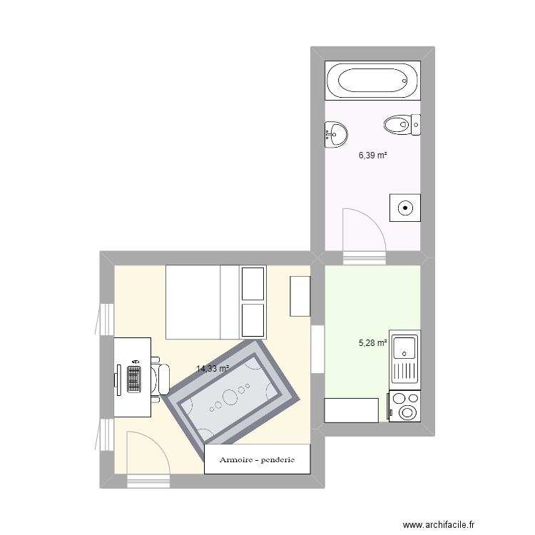 Appartement. Plan de 3 pièces et 26 m2