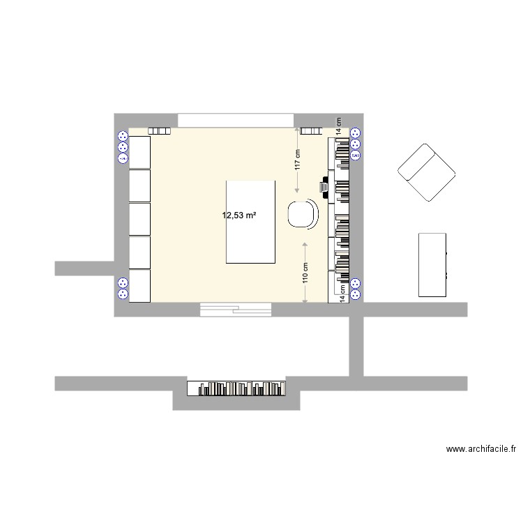Bureau Béchet 2. Plan de 1 pièce et 13 m2