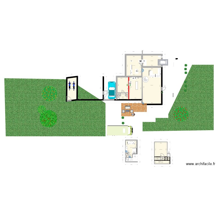 Plan l tremblay V1. Plan de 16 pièces et 132 m2