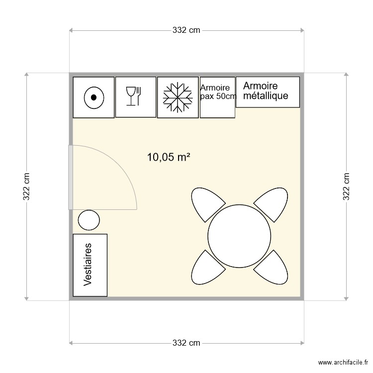 salle de pause NB3 2022. Plan de 1 pièce et 10 m2