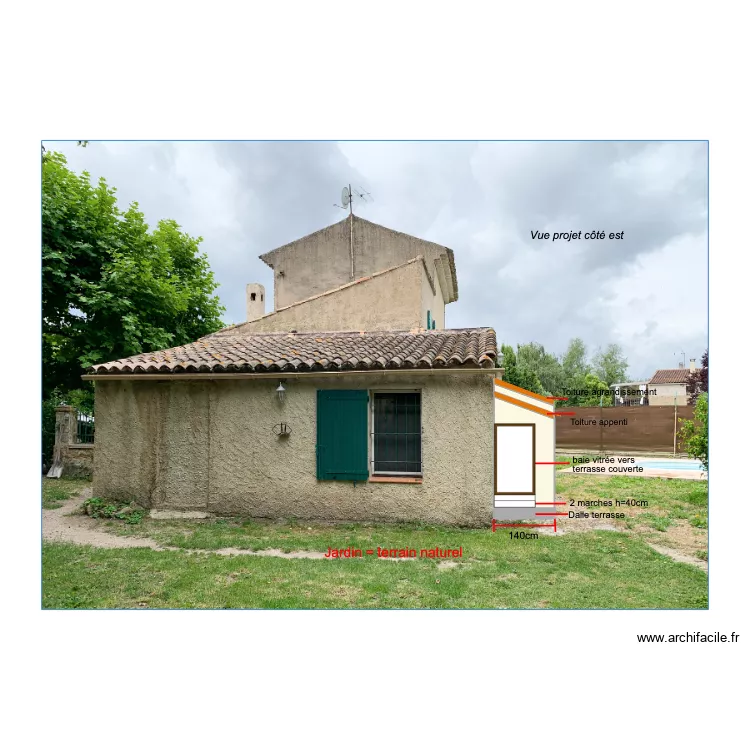 Vue projet coté est. Plan de Vue projet coté est. Plan de