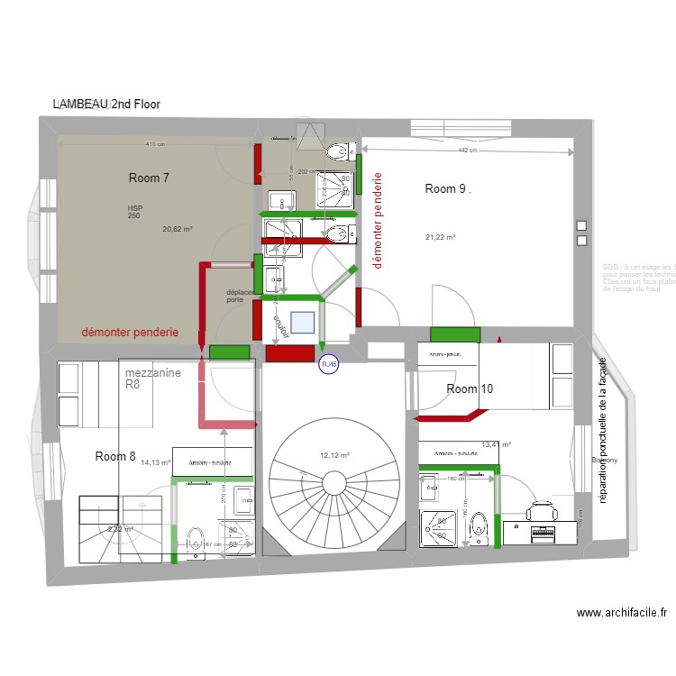 LAMBEAU 116. Plan de 34 pièces et 388 m2