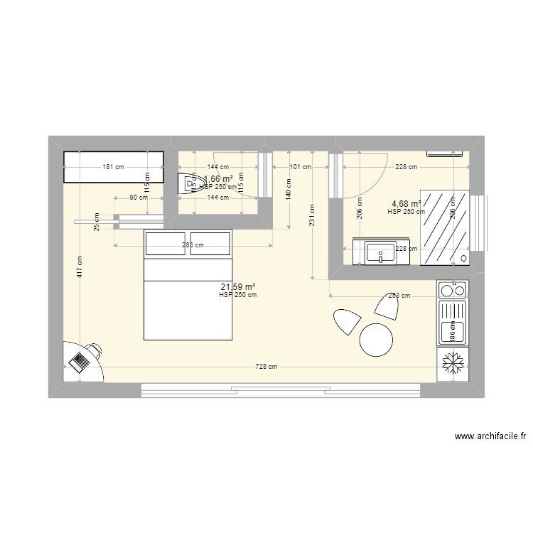 Bungalow - Aigues 3.0. Plan de 3 pièces et 28 m2