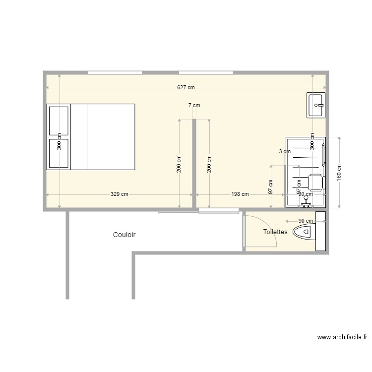 PLan après travaux Scheubel 2. Plan de 2 pièces et 20 m2