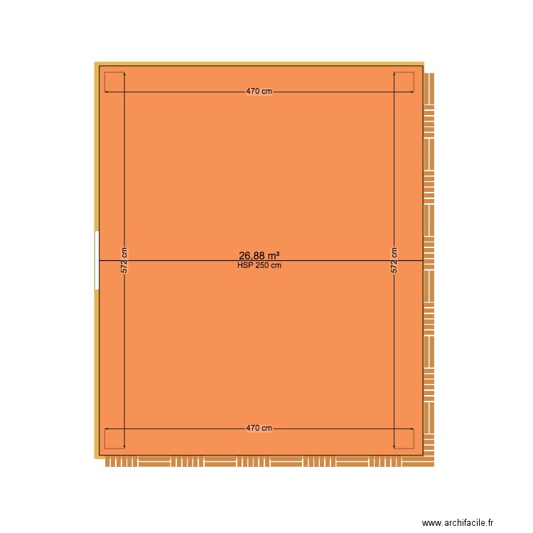 terrasse. Plan de 1 pièce et 27 m2