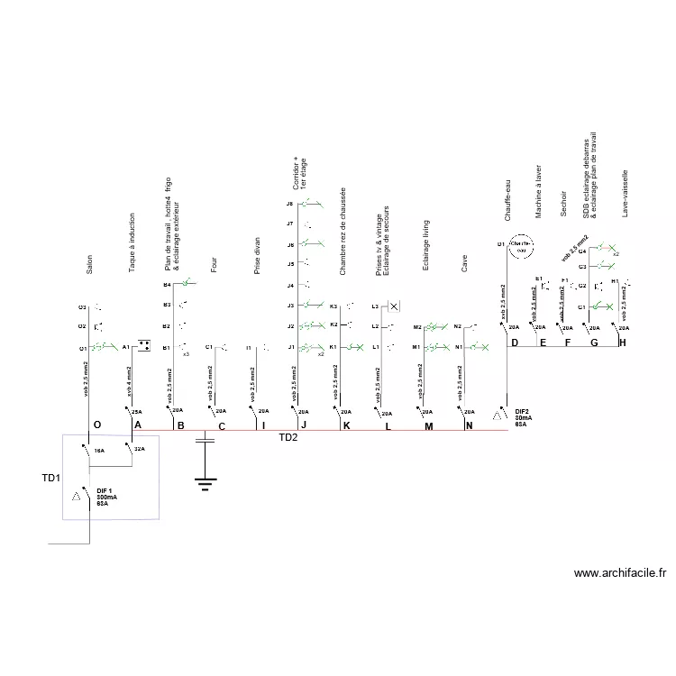 maison 1 unifilaire BIS. Plan de 
