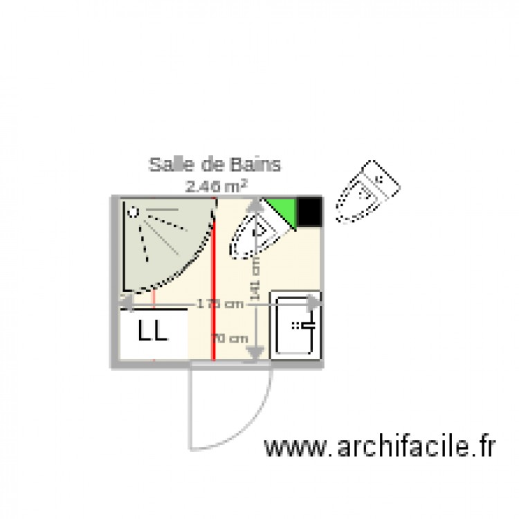 Salle de bains WC suspendu en coin. Plan de 0 pièce et 0 m2