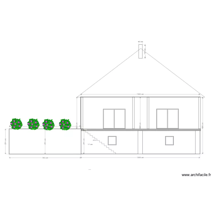 vue de face. Plan de 