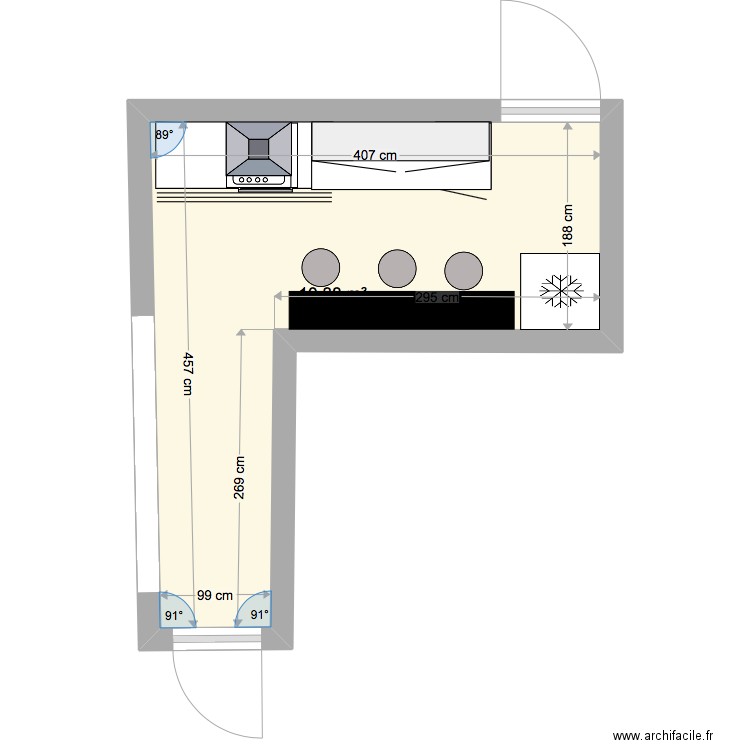 CUISINE LA POSSESSION. Plan de 1 pièce et 10 m2