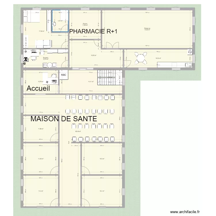 Projet Goyave pharmacie et maison de sant&eacute; avec 2 niveaux. Plan de 