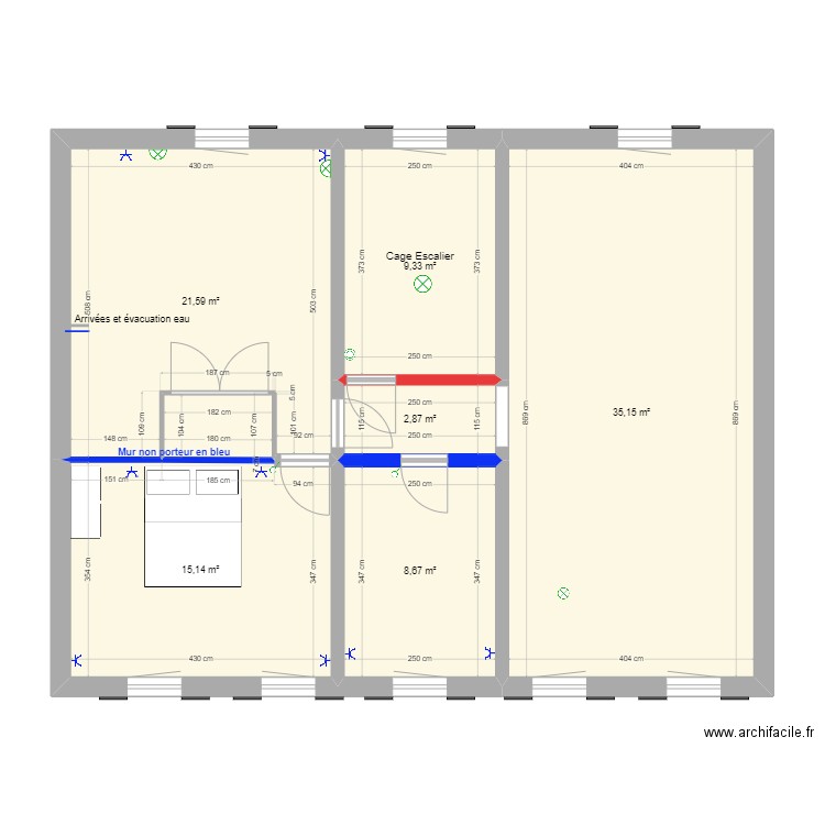 Etage 2. Plan de 6 pièces et 93 m2