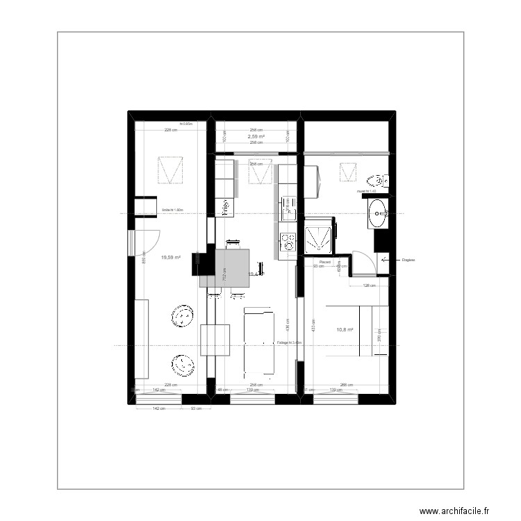 appt pv proj. Plan de 4 pièces et 52 m2