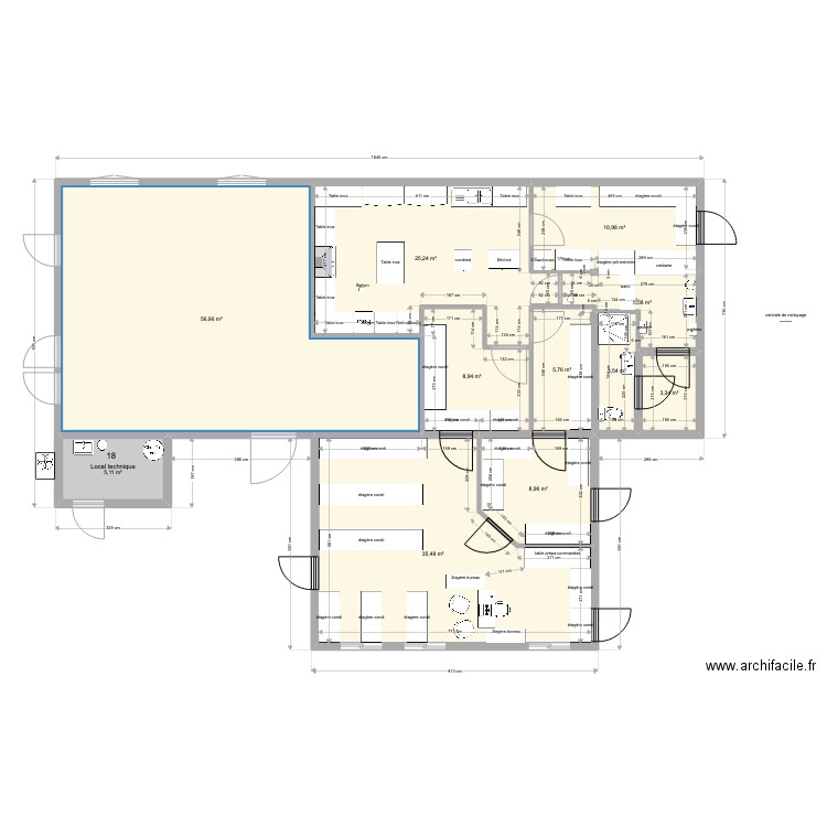 plan atelier de transformation. Plan de 11 pièces et 170 m2