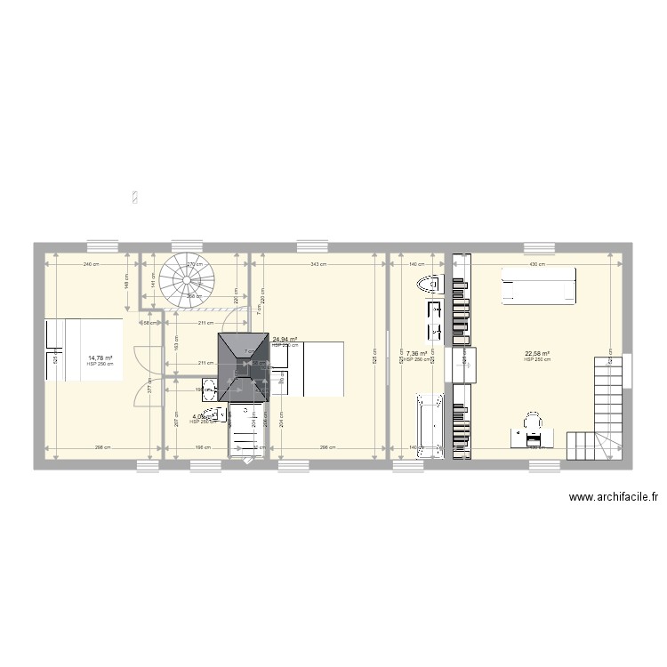 la colombière étage. Plan de 5 pièces et 74 m2