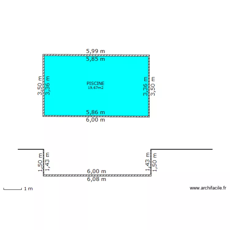 Plan en coupe piscine. Plan de 
