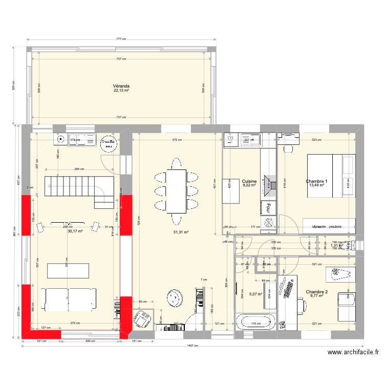 plan surfaces et cotes new 5 meublé. Plan de 10 pièces et 126 m2