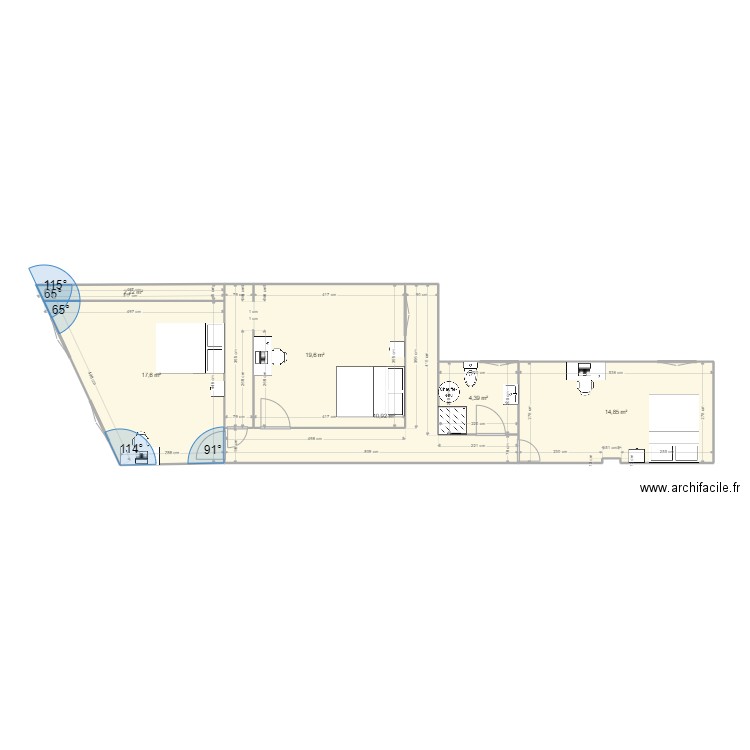 81 étage 1. Plan de 6 pièces et 70 m2