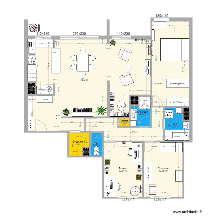 Appartement 12 ème. Plan de 14 pièces et 101 m2