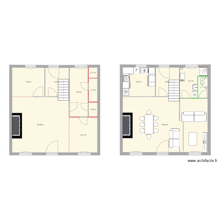 Soueix RDC. Plan de 13 pièces et 122 m2