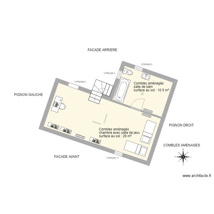 PLAN COMBLES AMENAGES BRAMI M. Plan de 1 pièce et 35 m2