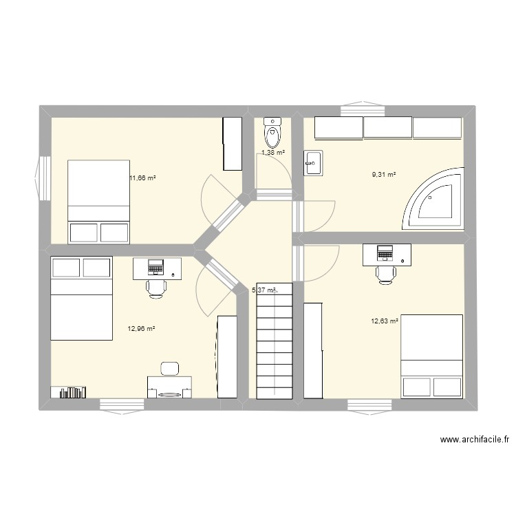 plan maison eline haut. Plan de 6 pièces et 53 m2