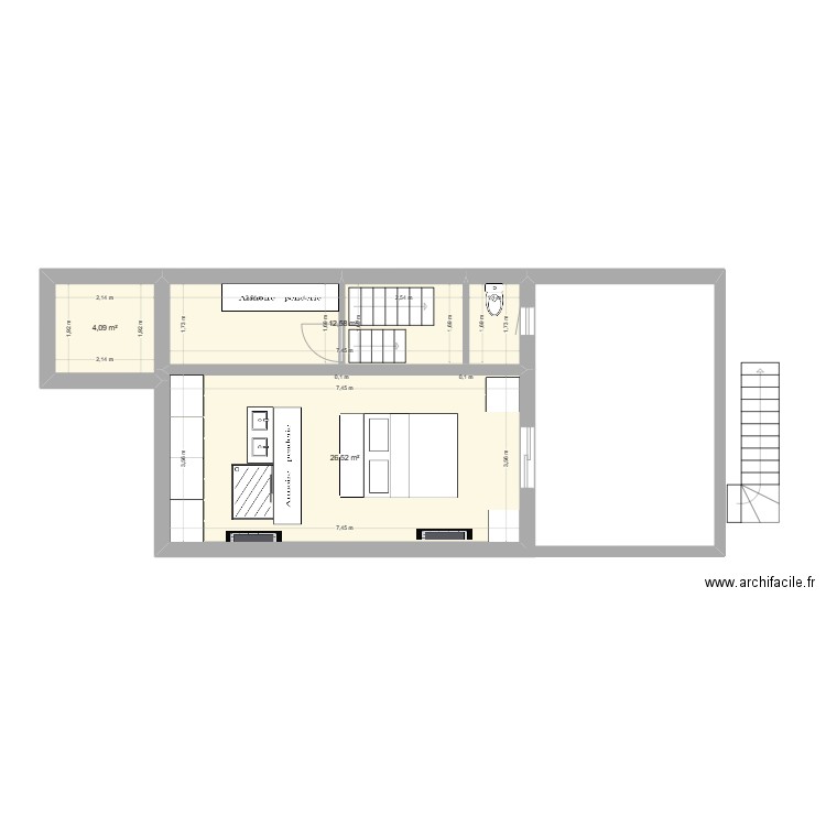 Gevaert 114 toiture. Plan de 3 pièces et 43 m2