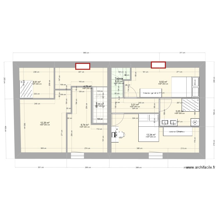 Combourg - Projet habitation. Plan de 15 pièces et 138 m2