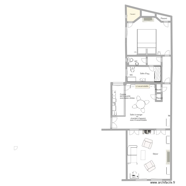 Plan Projet 21 Chomel. Plan de 1 pièce et 5 m2