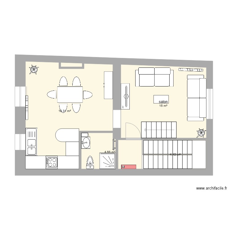 Anatole France 4ème étage duplex 1 version studio aménagé. Plan de 0 pièce et 0 m2