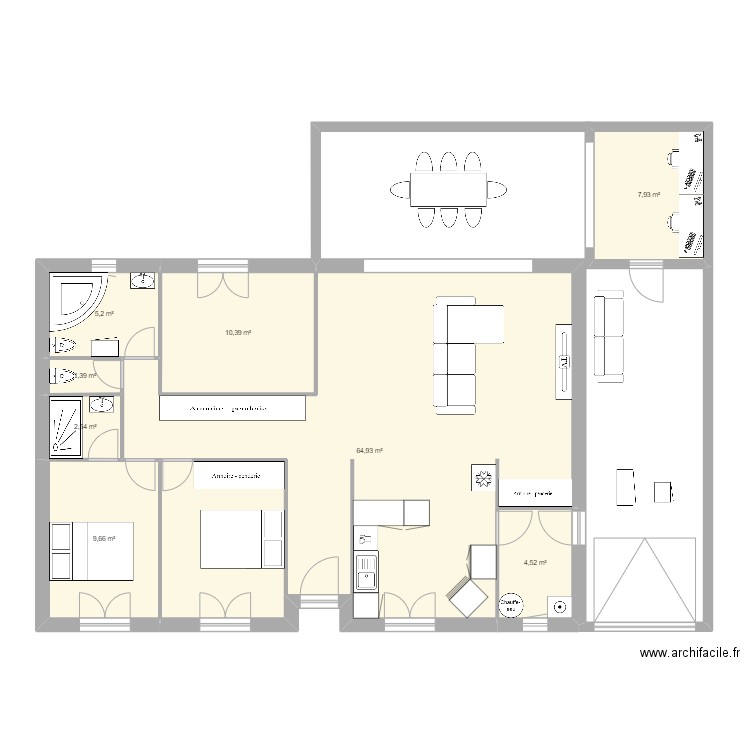 Maison 3. Plan de 8 pièces et 107 m2
