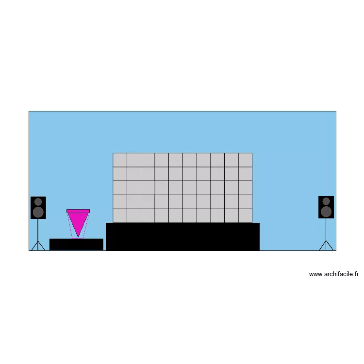 Vue de face Mur LED Zurich 2 avec technique. Plan de 