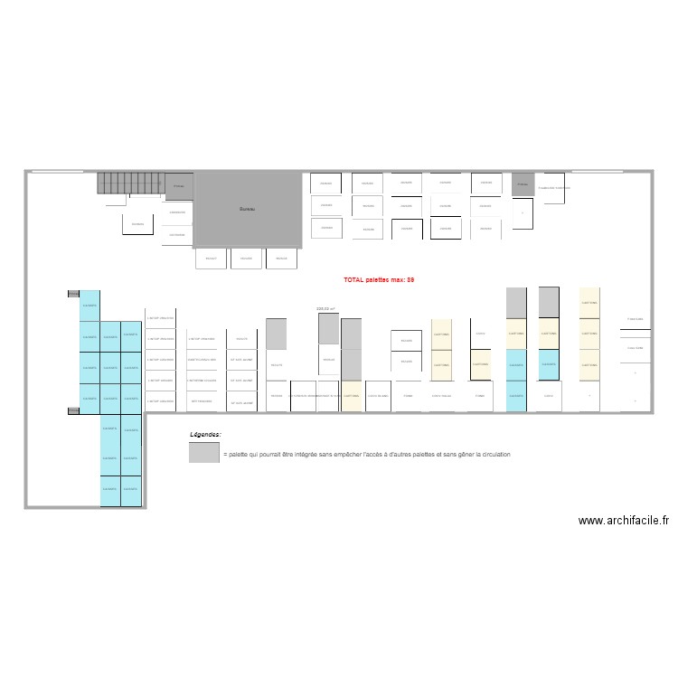 Salle des emballages. Plan de 2 pièces et 236 m2